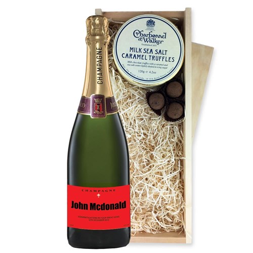 Personalised Champagne - Red Label And Milk Sea Salt Charbonnel Chocolates Box